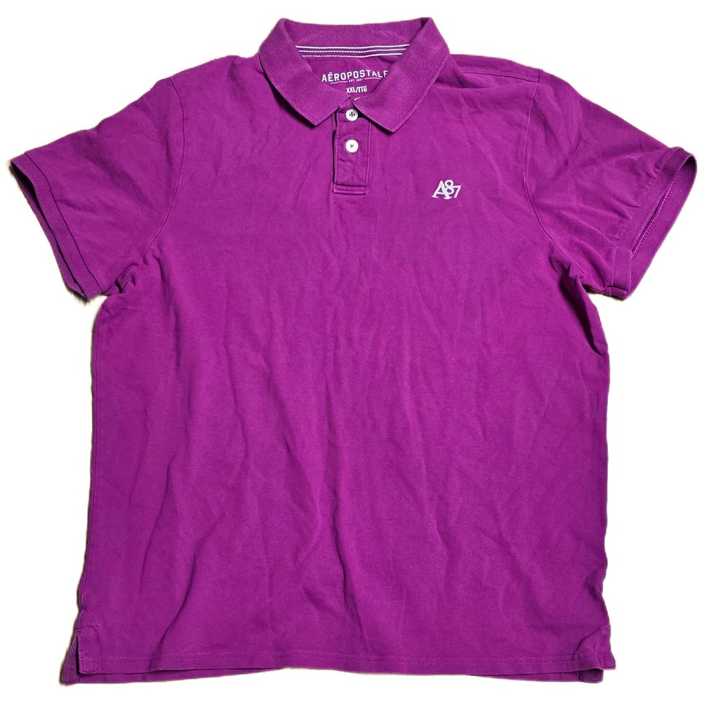 Aeropostale‎ A87  Short Sleeve Polo Shirt Men's Size XXL Purple Logo Casual